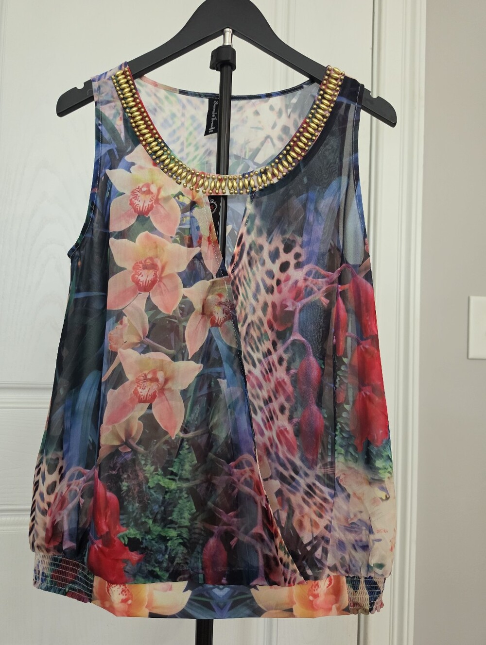 NWT Sacred Threads Floral & Animal Print Beaded Neck Camisole - Size OS